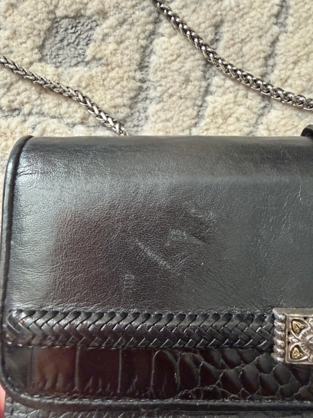 Brighton Black Leather Chain Clutch with Decorative Silver Accent - Picture 15 of 16